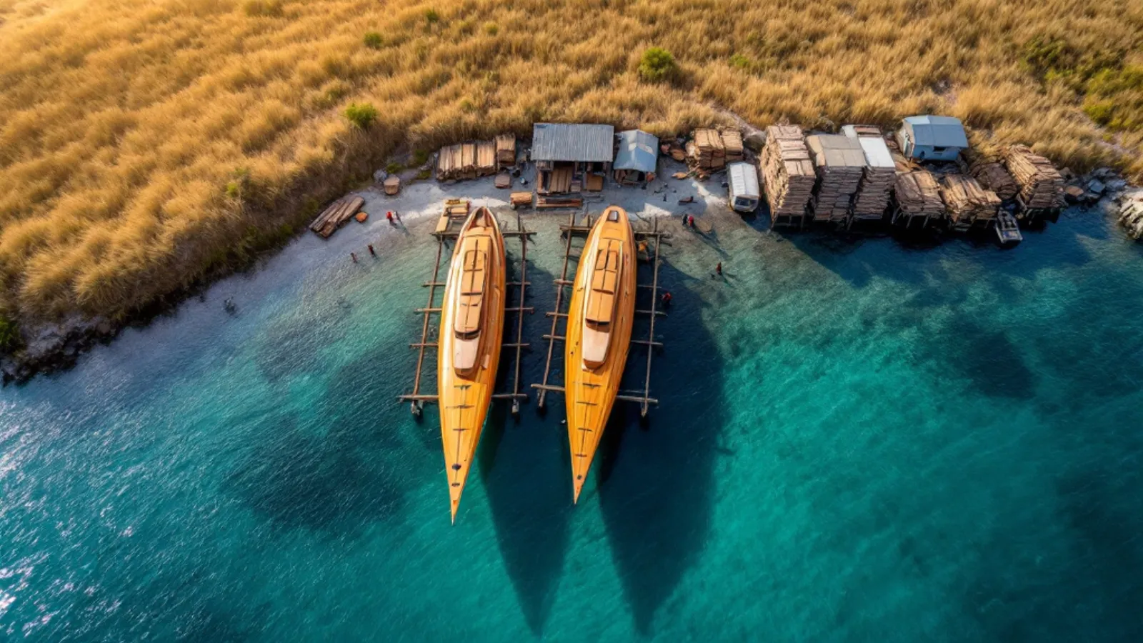 Hulls in frame on the west Flores shoreline with the Komodo grounds beyond