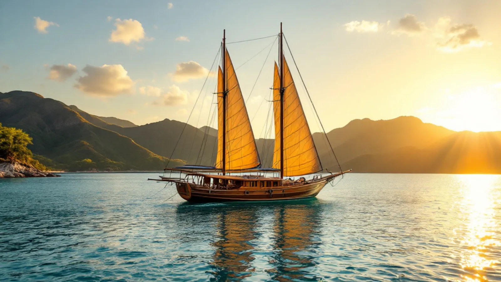 A completed commission riding at anchor in Komodo waters days after her Linta Strait trials